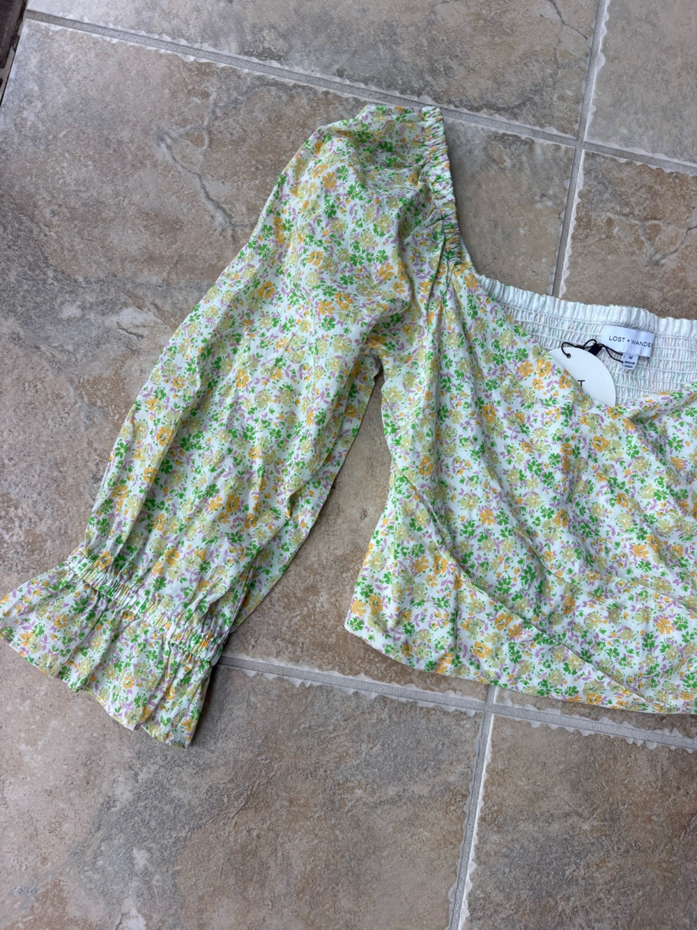 Lost + Wander Floral Wrap Crop Top $88 Medium NWT Puff Sleeve Boho M - Picture 8 of 14